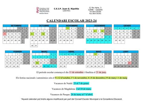 Calendari Escolar Ceip Juan G Ripoll S