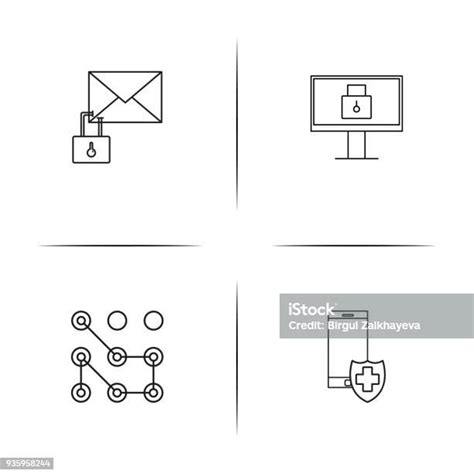 網路安全簡單線性圖示集簡單大綱圖示向量圖形及更多保安圖片 保安 圖示 插圖 Istock