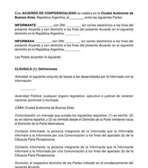 Acuerdo De Confidencialidad Bilateral Modelo Formato