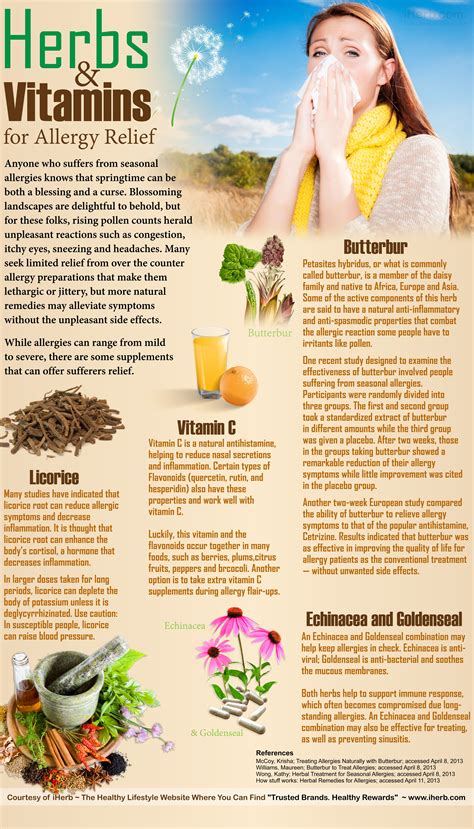 Herbs And Vitamins For Allergy Relief Infographic Natural Remedies