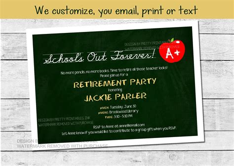 Teacher Retirement Party Invitation Printable School Etsy Canada