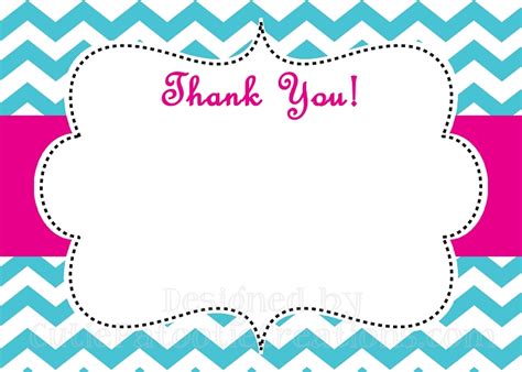 Turquoise Pink Chevron Print Thank You Card Printable Or Printed