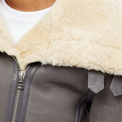 Jw Anderson Women S Asymmetric Collar Shearling Aviator Jacket In Grey