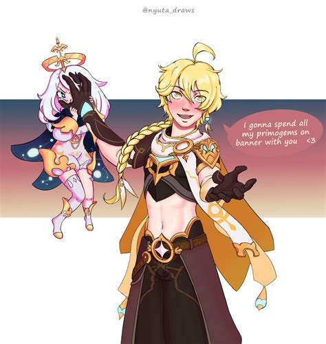 Aether and Paimon by OrangeNyuta on DeviantArt