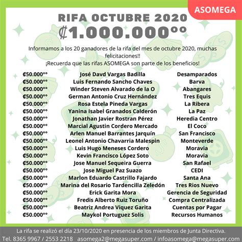 Ganadores Rifa Octubre 2020 Asomega