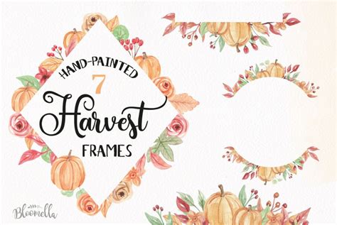 Pumpkin Harvest Festival Frames Watercolor Clipart Border