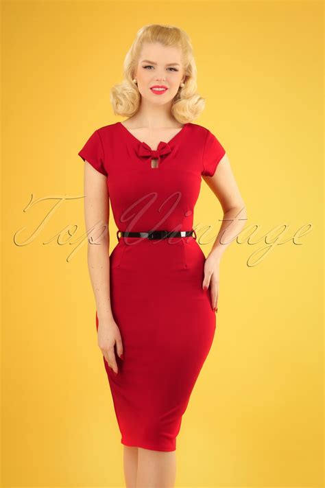 S Becka Bow Pencil Dress In Deep Red