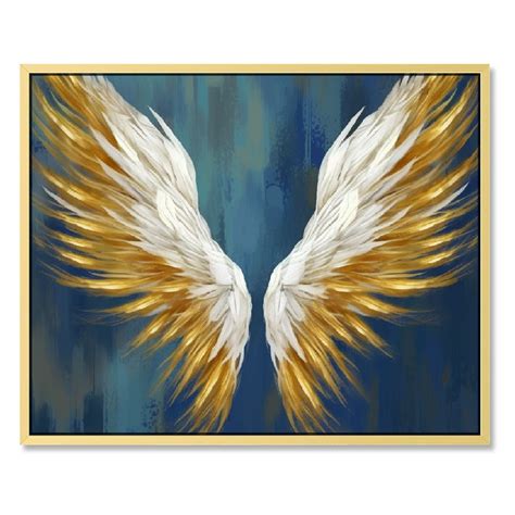 Homicozi Angel Wing Canvas Wall Art Navy Blue And Gold Painting