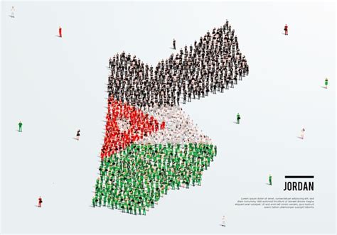 Jordani Kaart En Vlag Een Grote Groep Mensen In De Kleurvorm Van De