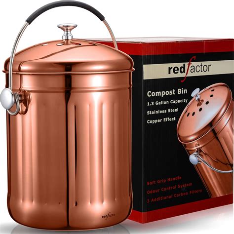 RED FACTOR UK Brand Premium Stainless Steel Odourless Compost Bin For