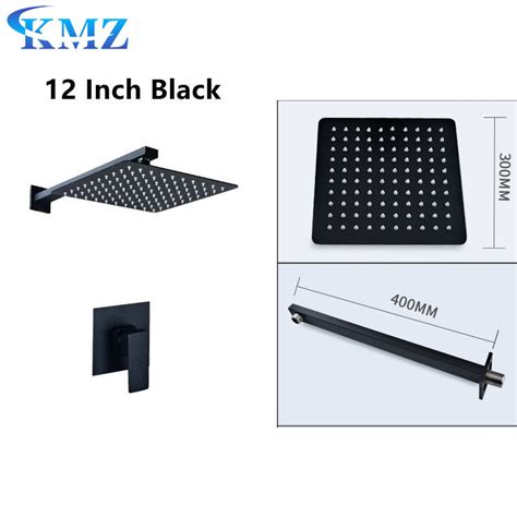 Single Lever Matte Black Square Rain Shower Head Concealed Wall Mounted