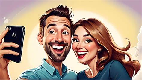 Premium Photo Couple Selfie Illustration Smiley Couple Taking A