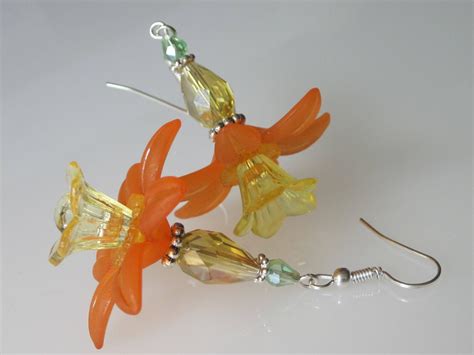 Flower Earrings Crystal Daffodil Fall Wedding Lucite Etsy