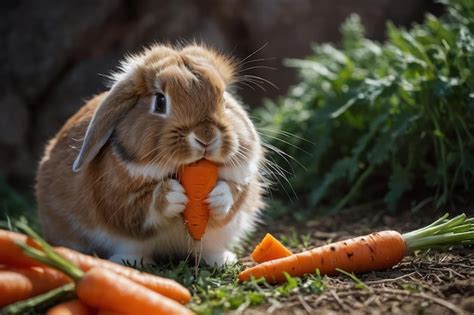 Premium Photo A Fluffy Bunny Nibbling On A Carrot