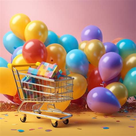 Premium Photo A Shopping Bag And A Shopping Cart With Balloons And