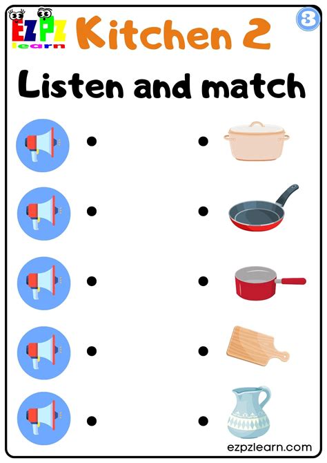 Kitchen Objects Vocabulary Interactive Worksheet Listen And Match The
