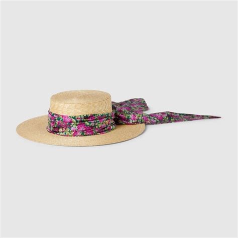 Straw Wide Brim Hat With Ribbon In Natural Gucci Uk