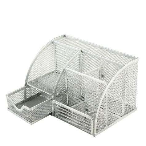 Metal Mesh Office Compartments Desk Organizer With Sliding Drawer