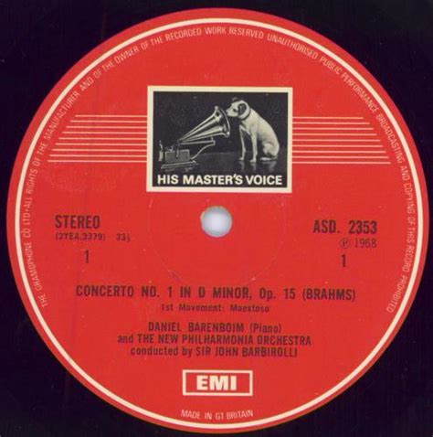 Daniel Barenboim Brahms Piano Concerto No 1 In D Minor Stamp Label Uk Vinyl Lp Album Lp