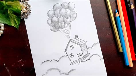 Up Flying House Drawing