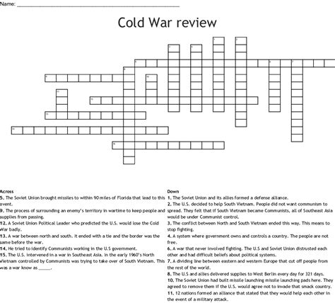 Cold War Crossword Puzzle Wordmint