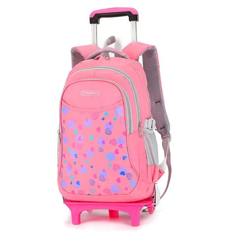 Girls Rolling School Backpacks Cute Heart Print Style Children Trolley