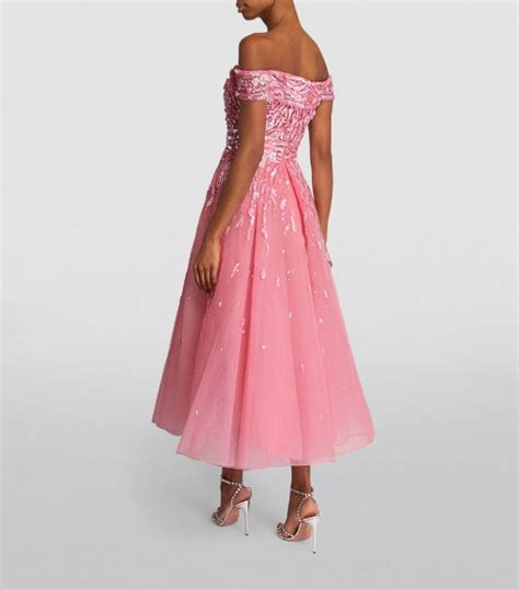 Womens Zuhair Murad Pink Embellished Off The Shoulder Gown Harrods Uk