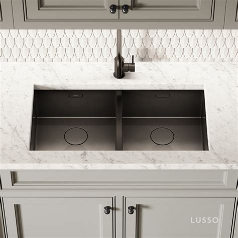 Cubo Black Gunmetal Undermount Double Kitchen Sink Lusso