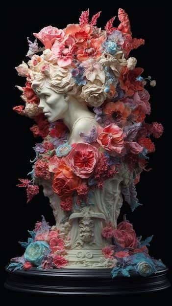 Premium Ai Image A Sculpture Of A Woman With Flowers Around Her Head