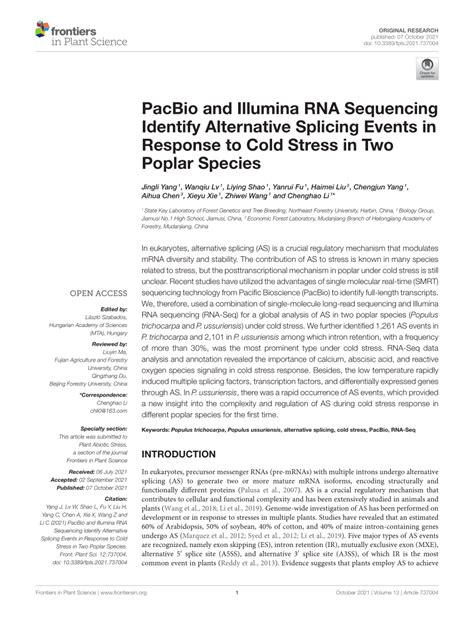 PDF PacBio And Illumina RNA Sequencing Identify Alternative Splicing