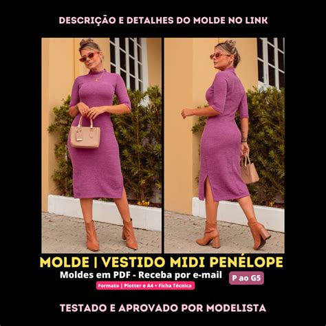 Molde em PDF Vestido Midi Penélope Empreendedora Digital JF