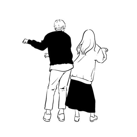 Um Desenho De Um Menino E Uma Menina Caminhando Juntos Psd Premium