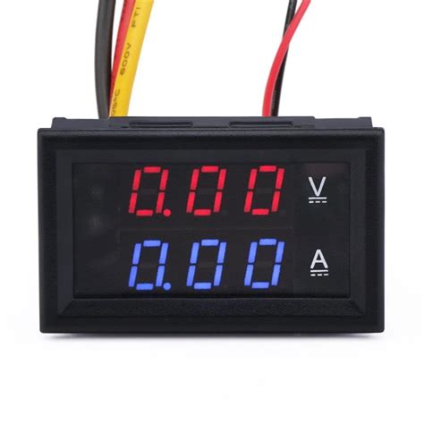 0 28 Red Blue LED DC 100V 10A Voltmeter Ammeter Blue Red LED