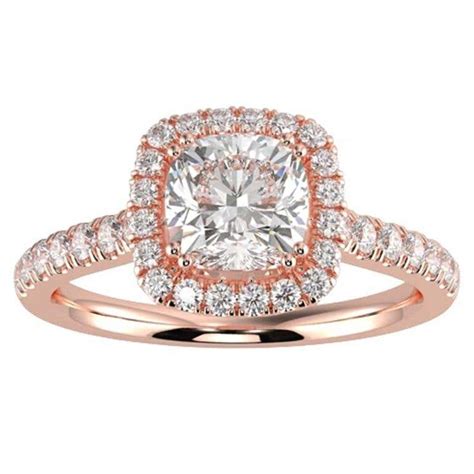 1ct Diamond engagement ring 18KT rose gold Halo diamond ring marriage ...