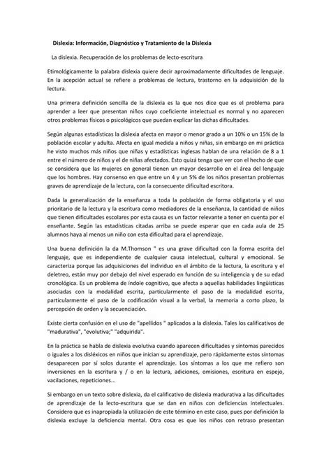 Pdf Dislexia Informaci N Diagn Stico Y Tratamiento De La