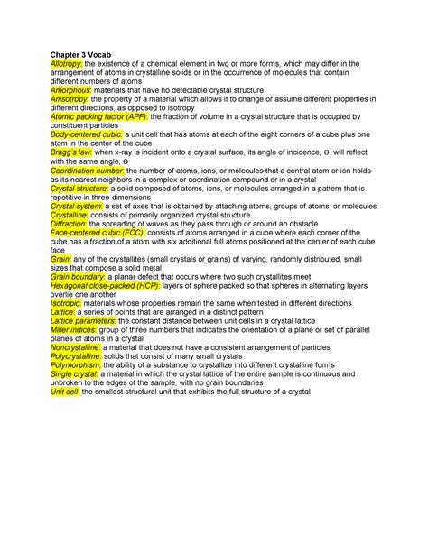 Structures And Properties Of Materials Chapter 3 Chapter 3 Vocab Allotropy The Existence Of A