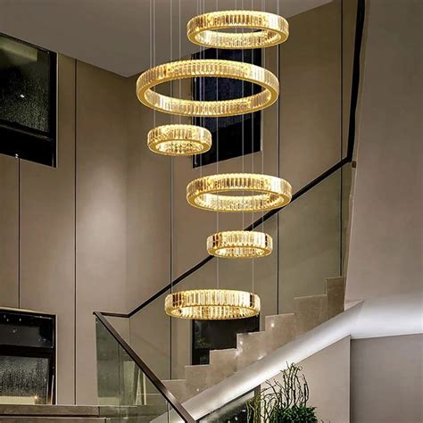 Large Crystal Round Chandelier For High Ceiling Double Foyer Entryway