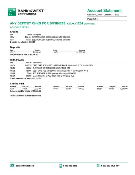 New 2023 Bank Of The West BNP Paribas Statement Template MbcVirtual