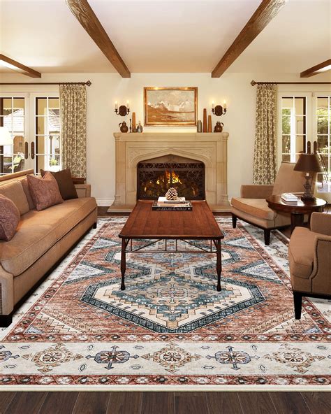 Area Rug Living Room Rugs 8x10 Large Machine Washable Boho Carpets