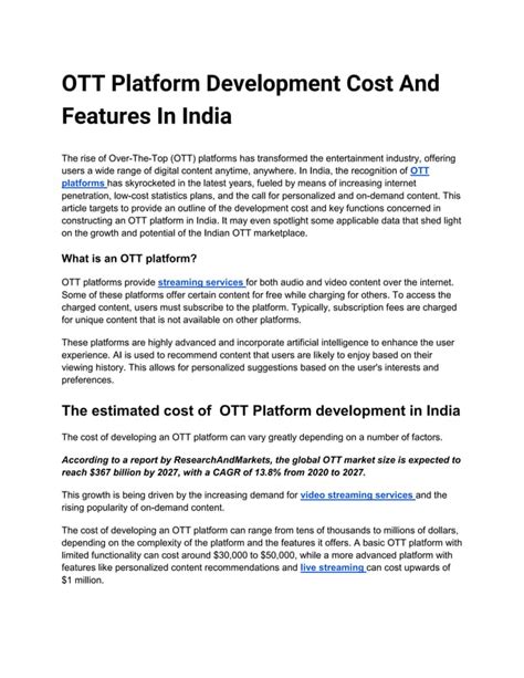 Ott Platform Development Cost And Features In India Docx