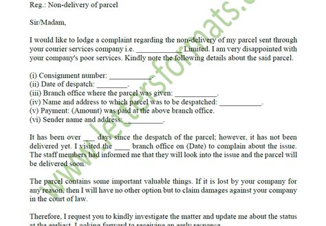 Complaint Letter To Courier Company For Non Delivery Of Parcel