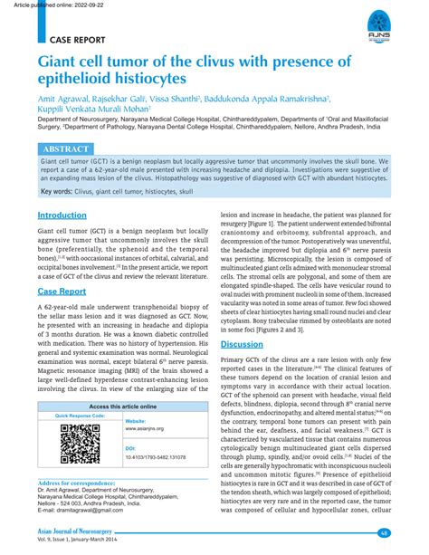 Pdf Giant Cell Tumor Of The Clivus With Presence Of Epithelioid Histiocytes