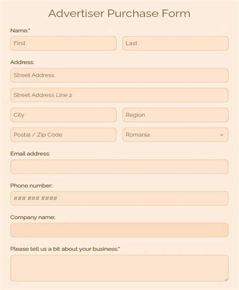 Free Advertiser Purchase Form Template 123formbuilder