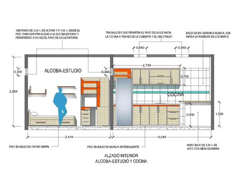 Alzado Interior Alcoba Estudio Y Cocina Interior Facade Studioroom