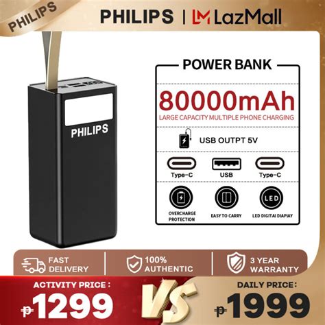 Philips 80000mAh Powerbank 2 USB Output Fast Charge Li Polymer High