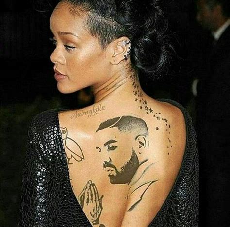 Rihana Tattoo Drake face on her back