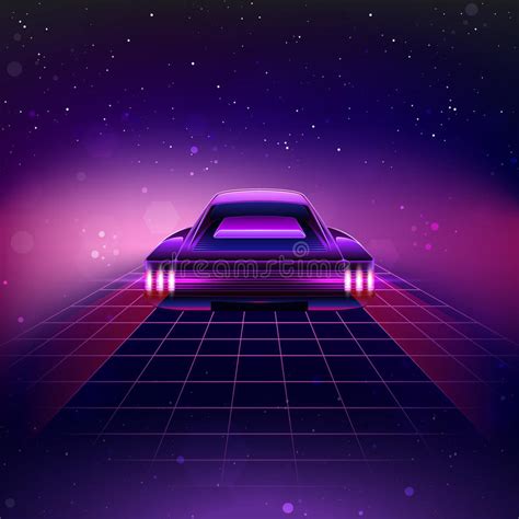 Retro Fondo Di Fantascienza 80s Con Il Supercar Illustrazione Vettoriale Illustrazione Di