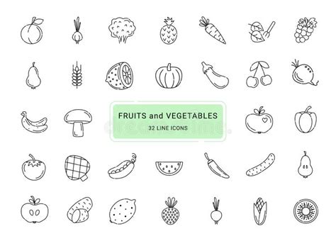 Fruits Vegetables Icons Black Outline Stock Illustrations 291 Fruits