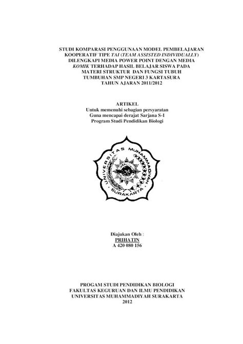 Pdf Studi Komparasi Penggunaan Model Pembelajaran Eprints Ums Ac Id