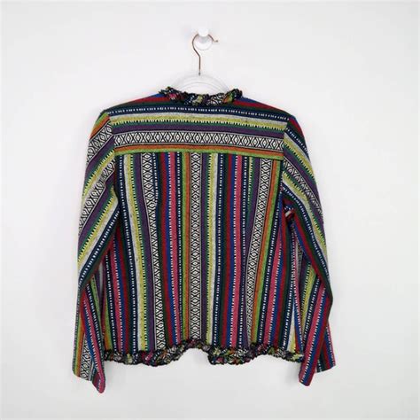 S Vintage Chicos Rainbow Embroidered Boho Jacket Gem